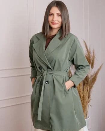 Pardesiu elegant kaki cu cordon si nasturi