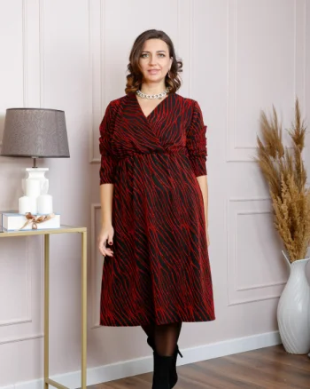 Rochie Elise eleganta cu imprimeu rosu