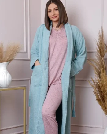 Halat dama Naomi bleu cu cordon si buzunare
