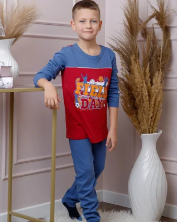 Pijama baieti Oliver din bumbac rosu cu imprimeu sport