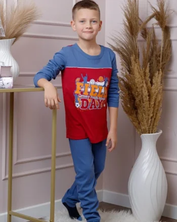 Pijama baieti Oliver din bumbac rosu cu imprimeu sport