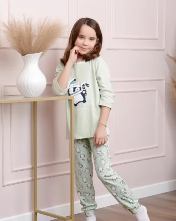 Pijama fetite Ellie din bumbac verde pastel cu imprimeu cu pinguini