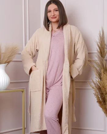 Halat dama Naomi crem cu cordon si buzunare