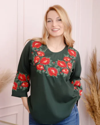Bluza verde cu motiv floral rosu Melania