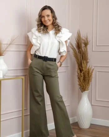 Pantaloni evazati Madison kaki cu talie inalta