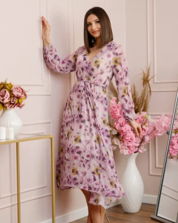Rochie Carrie din voal cu imprimeu floral lila