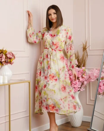 Rochie Carrie din voal cu imprimeu floral roz