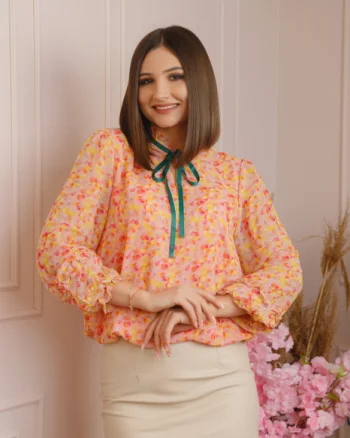 Bluza Madeline din voal cu maneci bufante - Corai