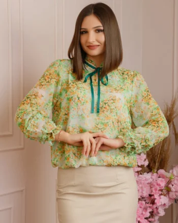 Bluza Madeline din voal cu maneci bufante - Verde crud