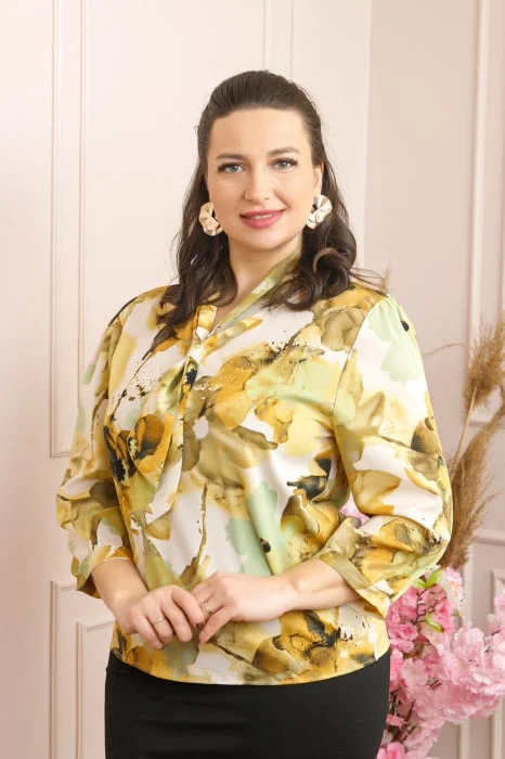 Bluza eleganta Isabelle cu imprimeu abstract galben