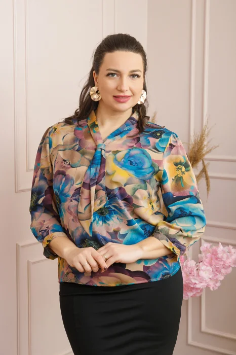 Bluza eleganta Isabelle cu imprimeu abstract albastru