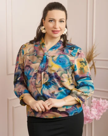 Bluza eleganta Isabelle cu imprimeu abstract albastru