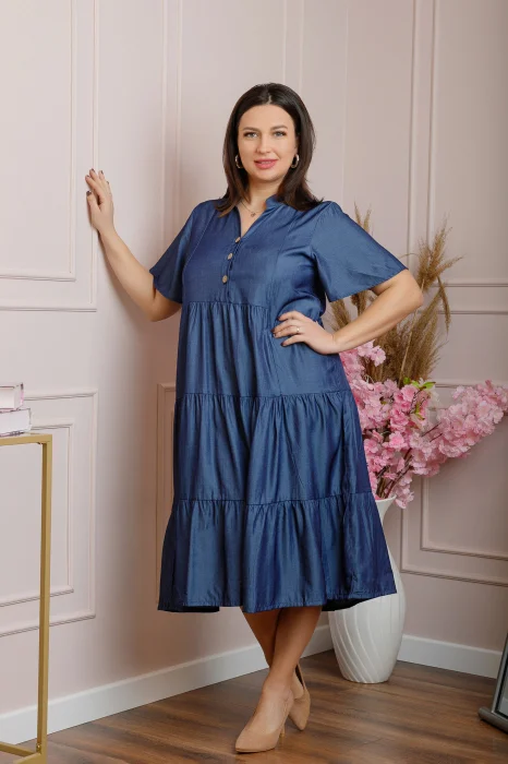 Rochie June cu aspect satinat si volane - Albastru