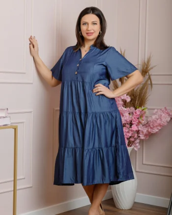 Rochie June cu aspect satinat si volane - Albastru