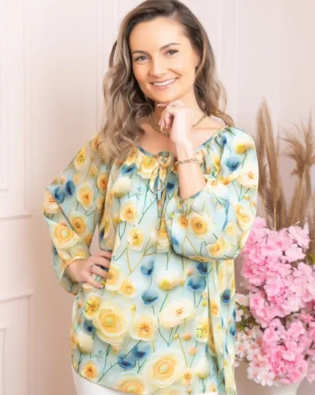 Bluza eleganta Fiona din voal cu imprimeu floral galben