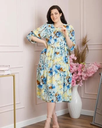 Rochie vaporoasa Emmeline cu volane si imprimeuri florale - Verde mint