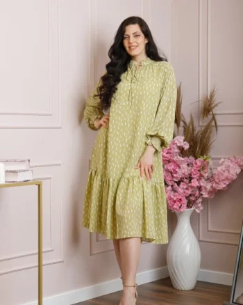 Rochie eleganta Antoinette verde pastel cu volanase