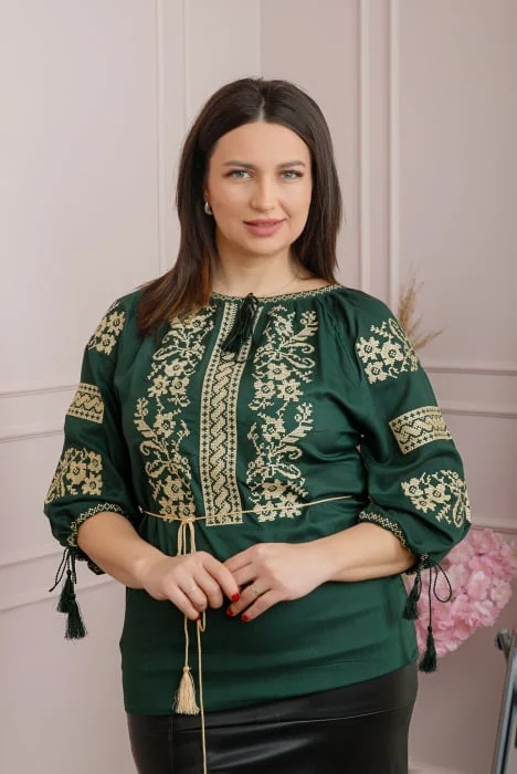 Bluza verde cu motiv floral auriu Sabina 01