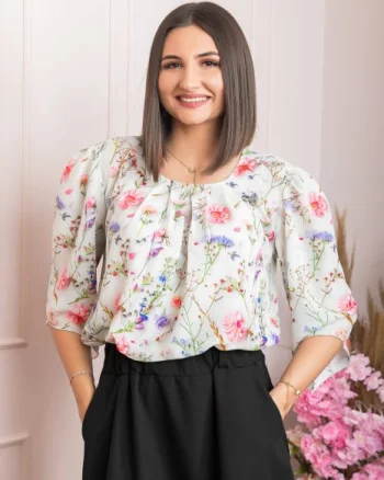 Bluza eleganta Anastasia cu imprimeuri florale - Ivoire