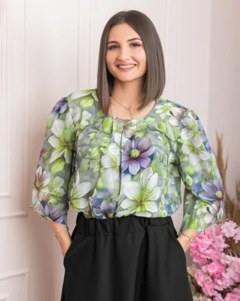 Bluza eleganta Anastasia cu imprimeuri florale - Verde crud