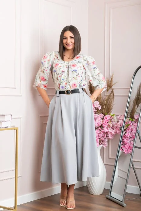 Fusta clos lunga Marissa cu buzunare functionale - Gri deschis