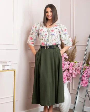 Fusta clos lunga Marissa cu buzunare functionale - Kaki