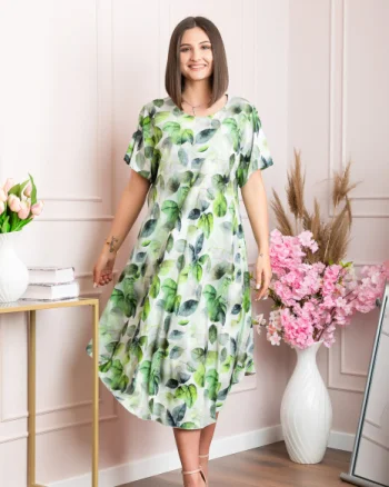 Rochie eleganta Mirabelle cu imprimeu floral - Verde cu gri
