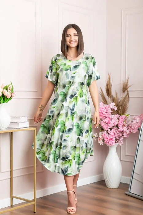 Rochie eleganta Mirabelle cu imprimeu floral - Verde cu gri