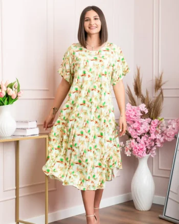 Rochie eleganta Mirabelle cu imprimeu floral - Verde cu alb