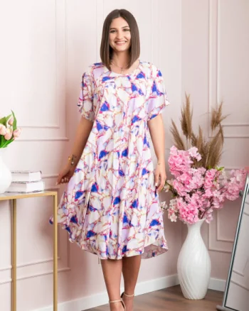 Rochie eleganta Mirabelle cu imprimeu floral - Lila cu albastru