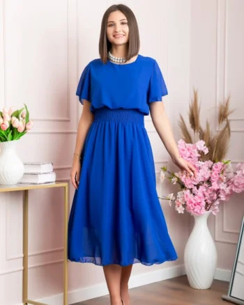 Rochie eleganta albastru regal Francesca cu talie incretita