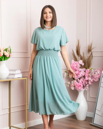 Rochie eleganta verde mint Francesca cu talie incretita