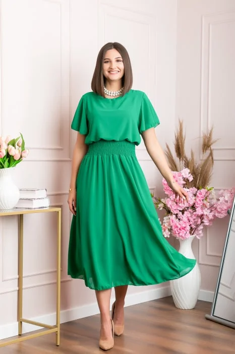 Rochie eleganta verde smarald Francesca cu talie incretita