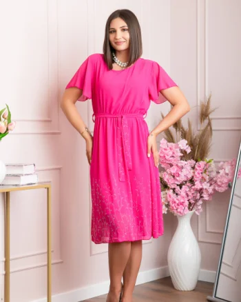 Rochie eleganta ciclam Seraphine cu strasuri argintii