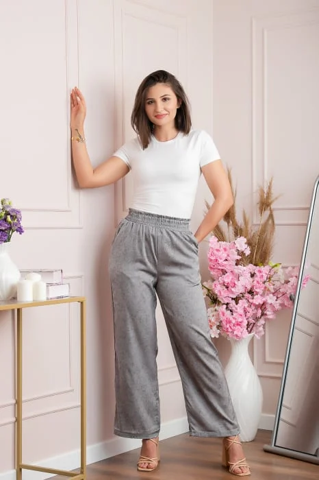 Pantaloni dama palazzo Estelle gri marmorat