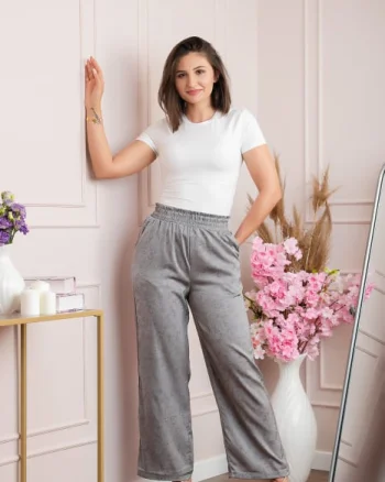 Pantaloni dama palazzo Estelle gri marmorat