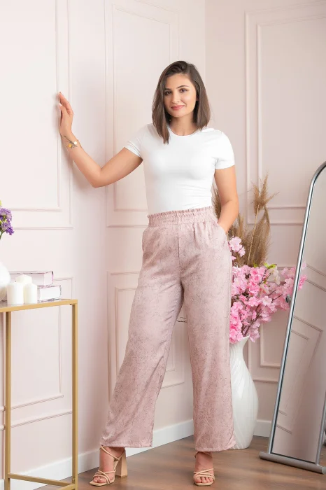 Pantaloni dama palazzo Estelle roz marmorat