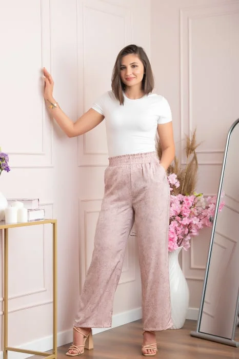 Pantaloni dama palazzo Estelle roz marmorat