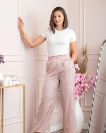 Pantaloni dama palazzo Estelle roz marmorat