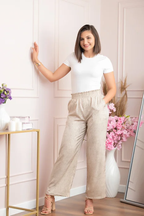 Pantaloni dama palazzo Estelle bej marmorat