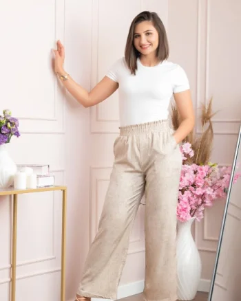 Pantaloni dama palazzo Estelle bej marmorat
