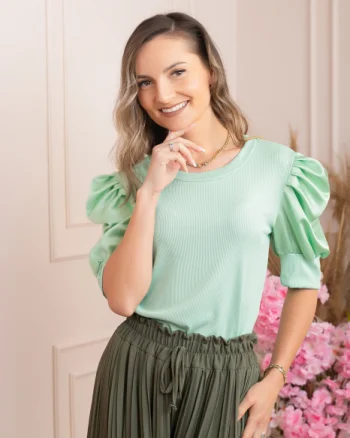 Bluza eleganta Arabella cu maneci bufante - Verde mint