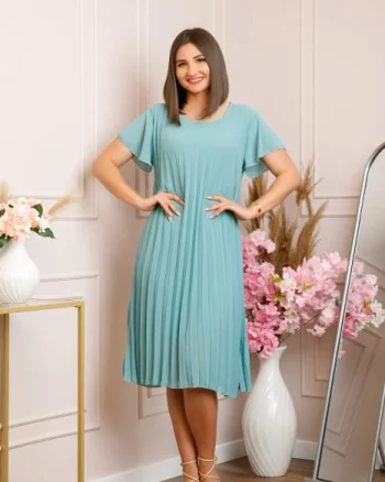 Rochie plisata Elisa cu maneci fluture - Verde mint