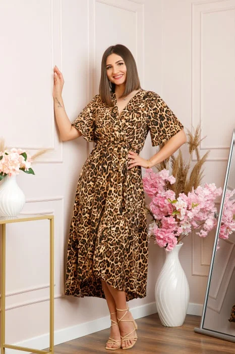 Rochie Victoria petrecuta cu croi asimetric - Leopard Sable