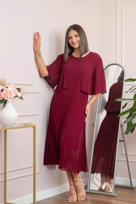 Rochie eleganta plisata Arielle - Grena