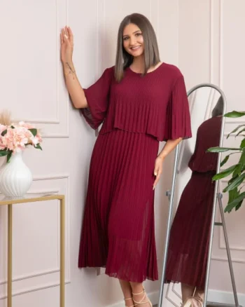 Rochie eleganta plisata Arielle - Grena