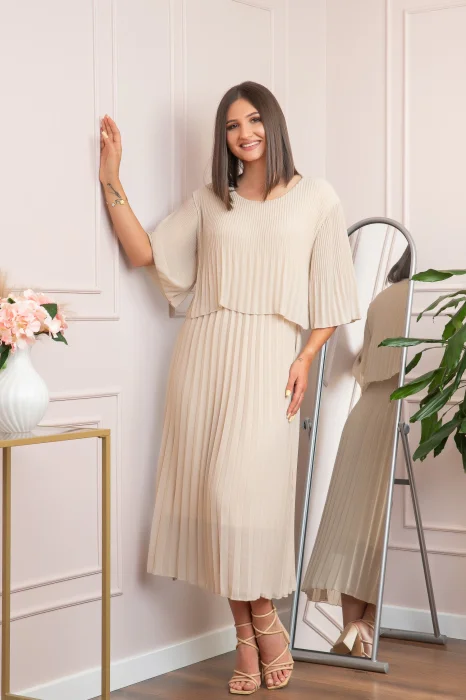 Rochie eleganta plisata Arielle - Crem