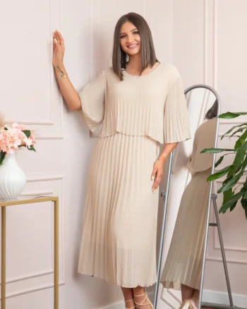 Rochie eleganta plisata Arielle - Crem