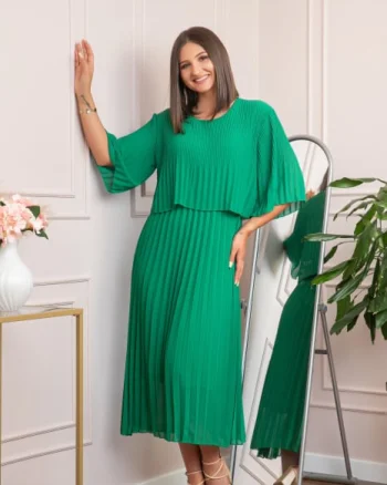 Rochie eleganta plisata Arielle - Verde smarald