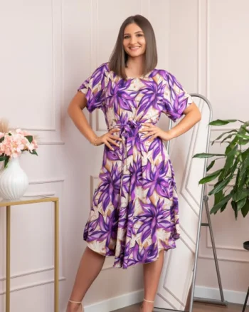 Rochie eleganta Olive cu imprimeu exotic mov